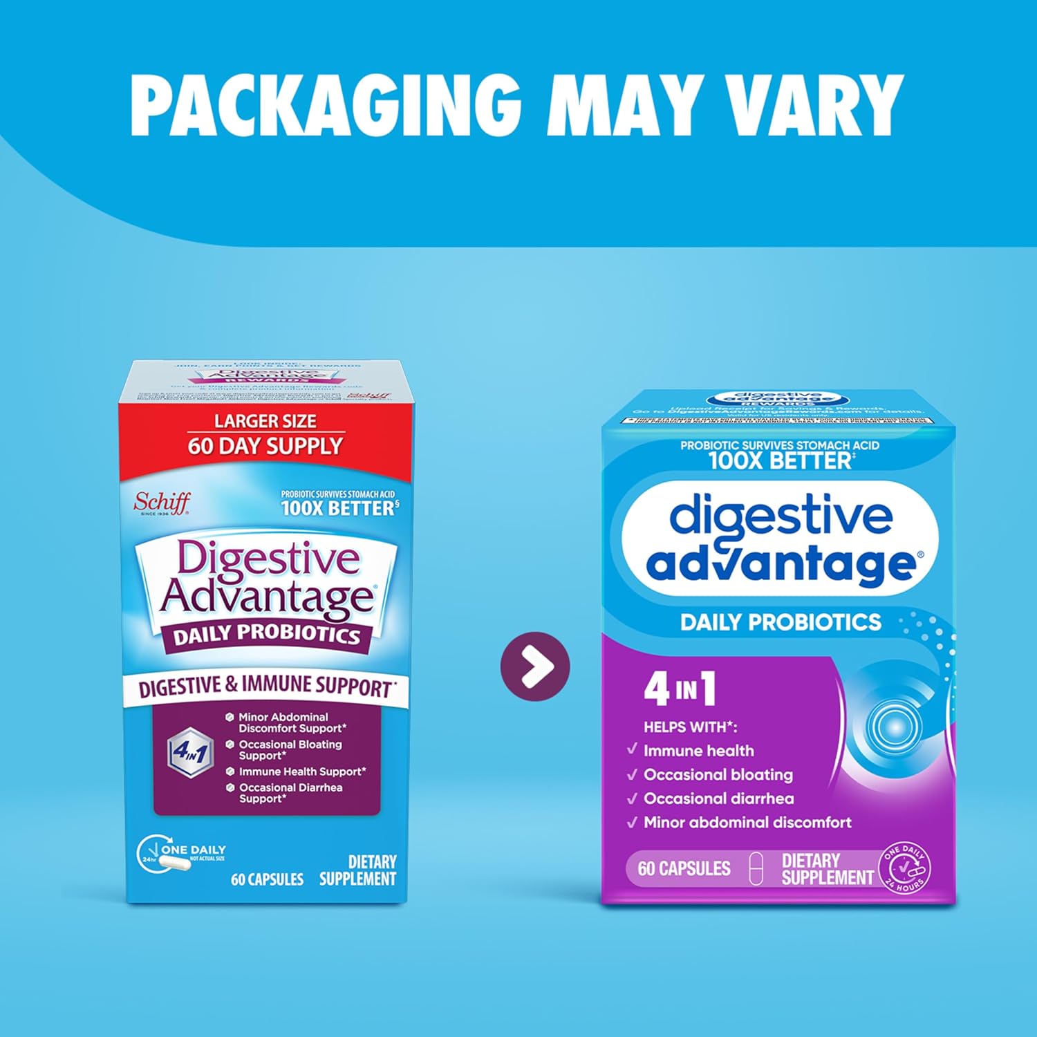 Digestive Advantage Probiotics for Digestive Health, Daily Probiotics for Women & Men, Supports Gut Health, Occasional Bloating & Diarrhea, Minor Abdominal Discomfort, & Immune Support, 60ct Capsules