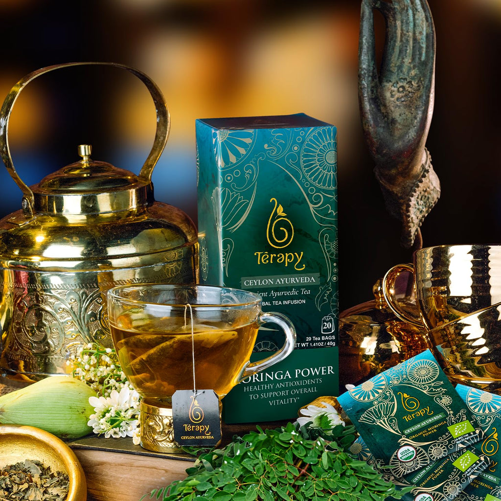 Térapy Ceylon Organic MORINGA TEA | USDA Organic Herbal Tea Bags| Helps with Vitality & Antioxidants | 100% Natural Ayurvedic Ingredients | 20 Individually Wrapped Tea Bags