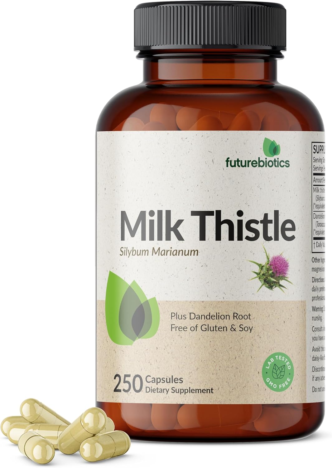 Futurebiotics Milk Thistle Silymarin Marianum & Dandelion Root Liver Health Support, Antioxidant Support, Detox, 250 Capsules