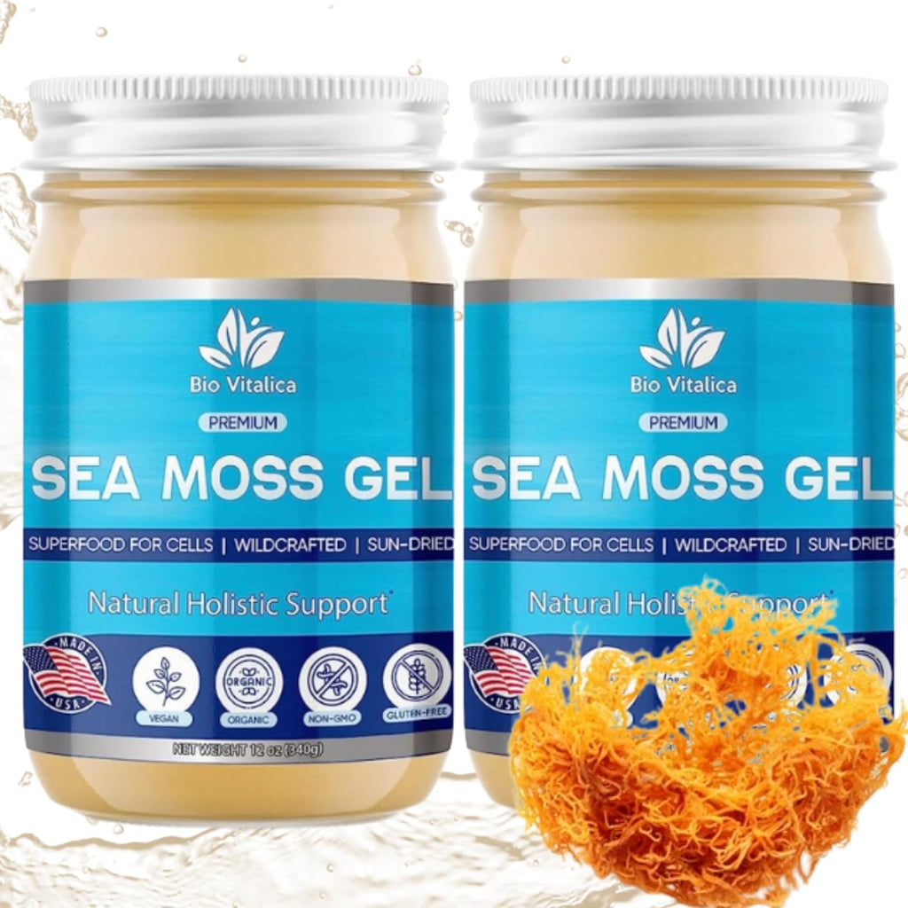 Sea Moss Gel by BioVitalica - Irish sea Moss raw Organic - Premium Quality - Dr Sebi, Vegan superfood for Cells - 100% Natural Seamoss Gel - (Pack of 2, Original)