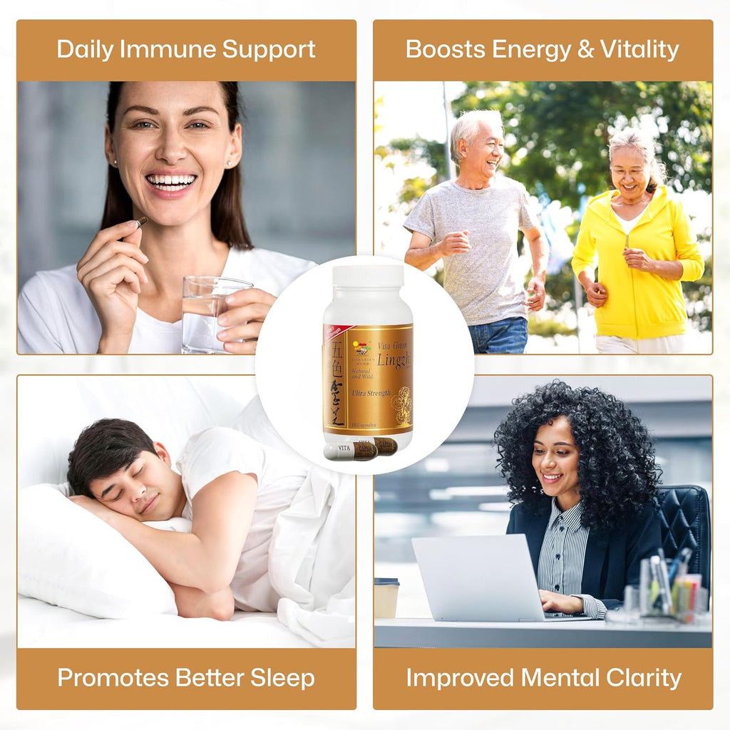 Vita Green Lingzhi Mushroom Capsules (五色靈芝) – Pure Reishi Supplement with Natural Antioxidants for Wellness, Energy, and Immune Support – 10 Capsules