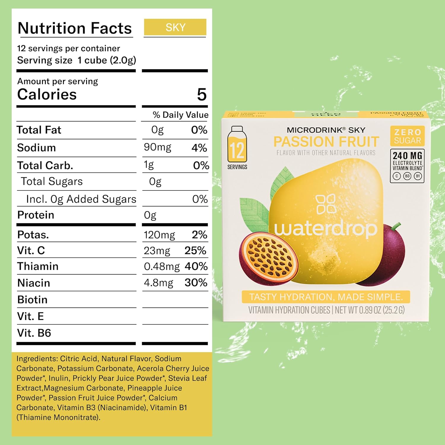 Waterdrop Hydration Cubes, Pineberry, Passion Fruit & Pear, Vitamin C, B1 & B3, On The Go Water Enhancer Drops for Still & Sparkling Water, Low Calorie, Zero Sugar, Gluten Free, Non GMO, Vegan, 24 CT