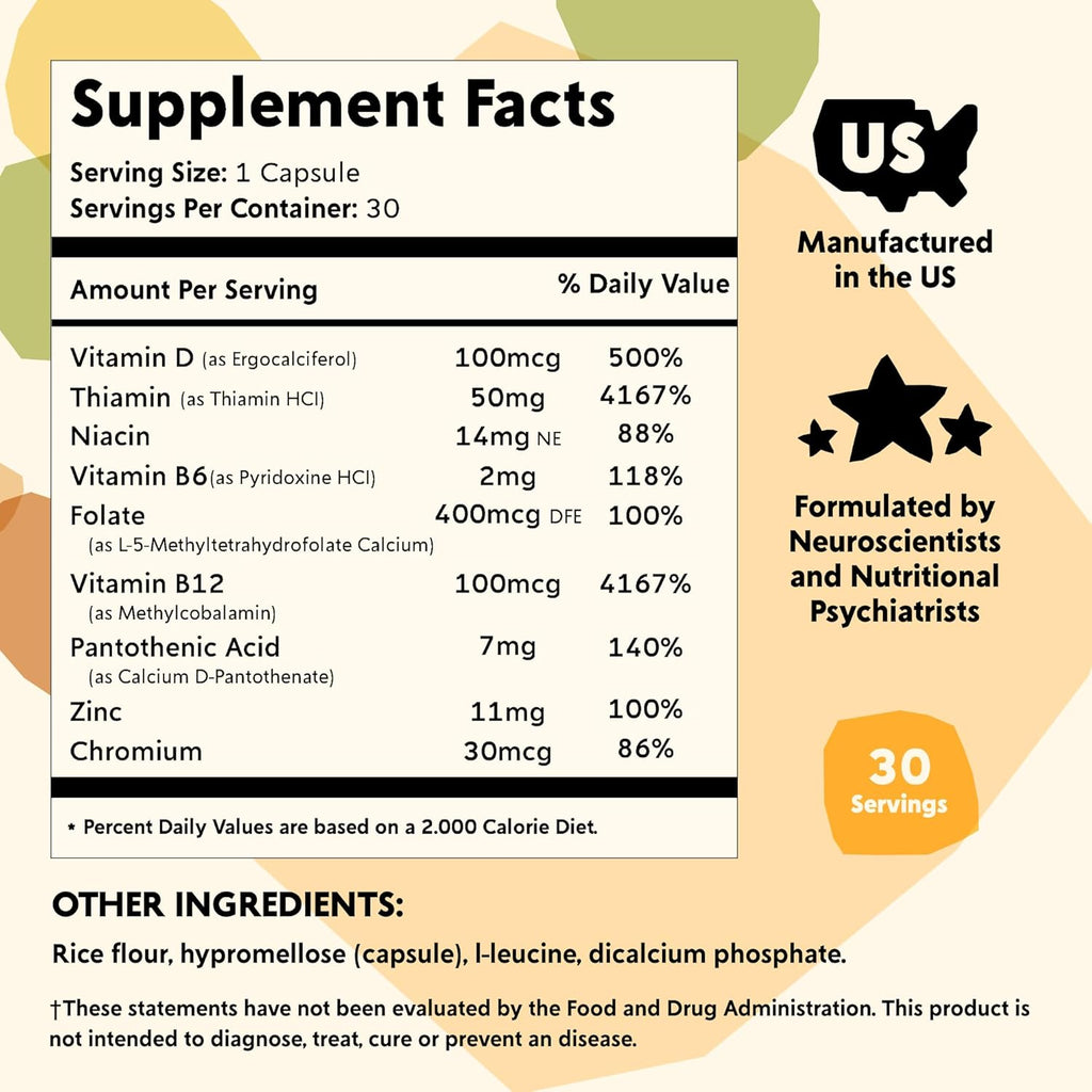 Vitamin B Complex Mood Support Supplement by PYM (30 Count) | Methylated B Complex for Everyday Mood & Energy Support | Non-GMO, Vegan, Gluten-Free