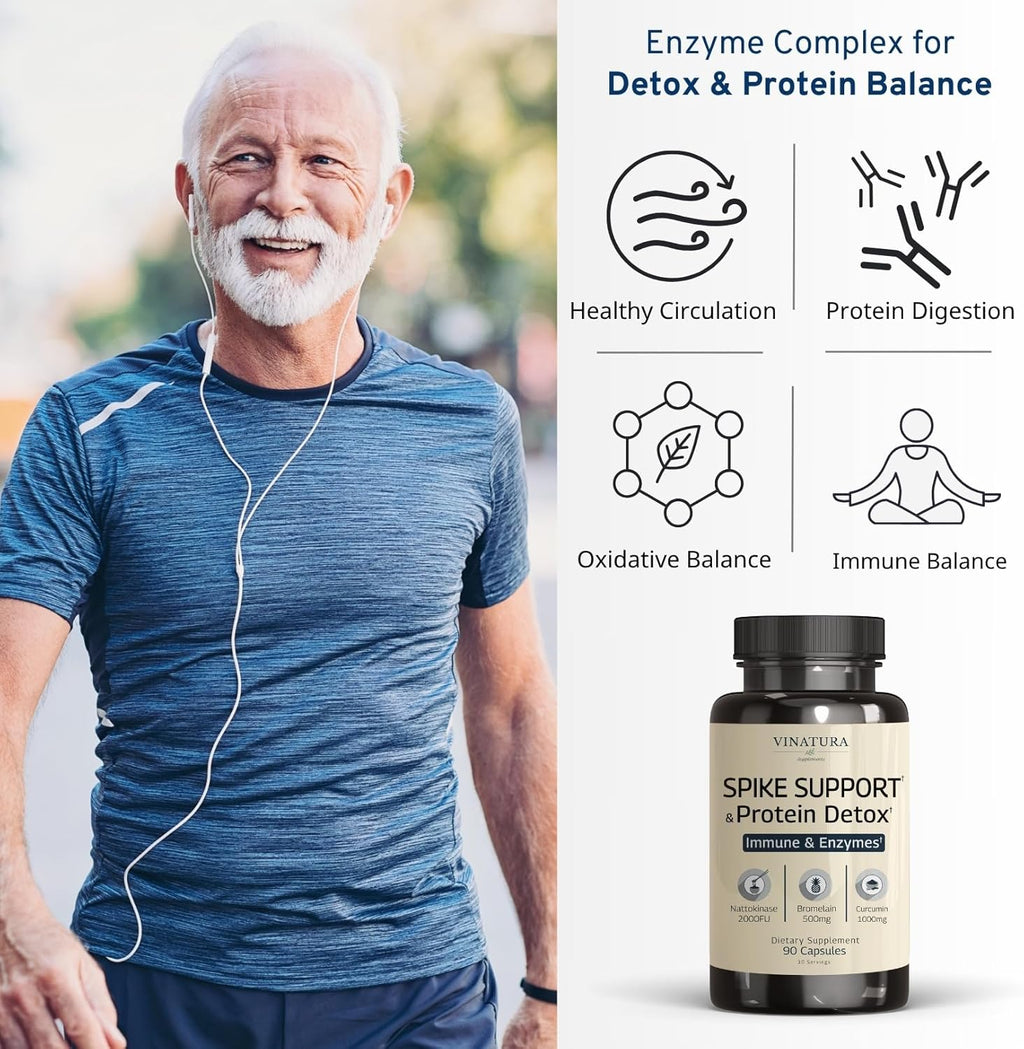 Spike Protein Detox - Curcumin 1000 mg, Bromelain 500 mg, Nattokinase 2000 FU - Enzyme Complex for Detox & Protein Balance, Ultimate Spike Support Supplement - 90 Capsules