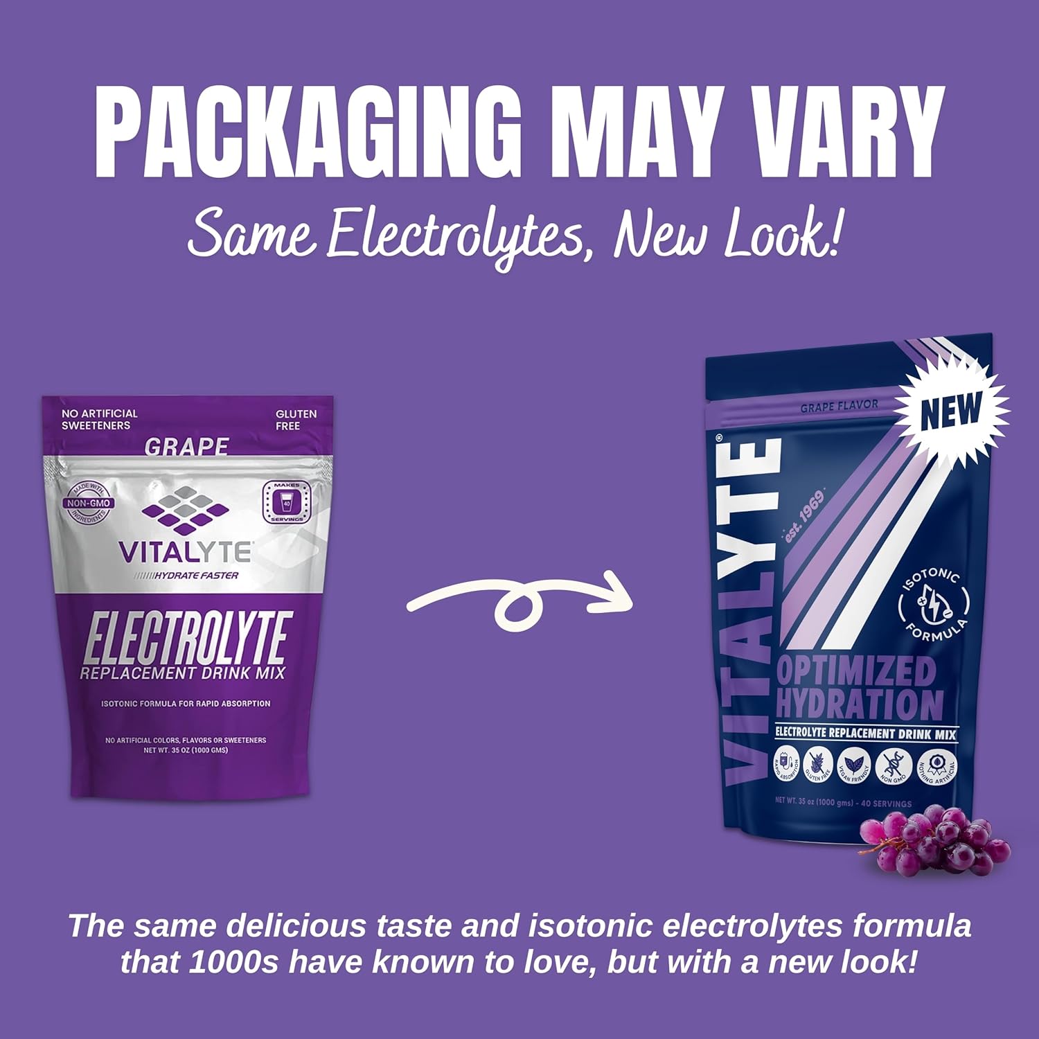 Vitalyte Electrolyte Powder Drink Mix, Isotonic Electrolyte Hydration Mix, Case Pack (6 Pack, Grape)
