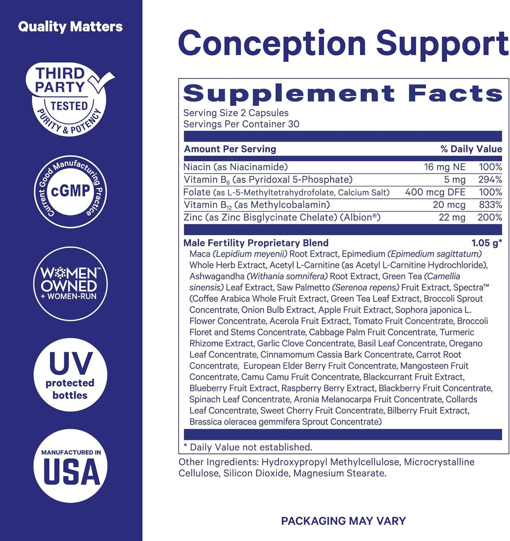 Blue Stork Fertility Supplements for Men - Supports Conception for Him - Male Prenatal Vitamins with Maca Root, Ashwagandha, Folate, B12 - Sperm Heath, Drive, Motility - 60 Capsules