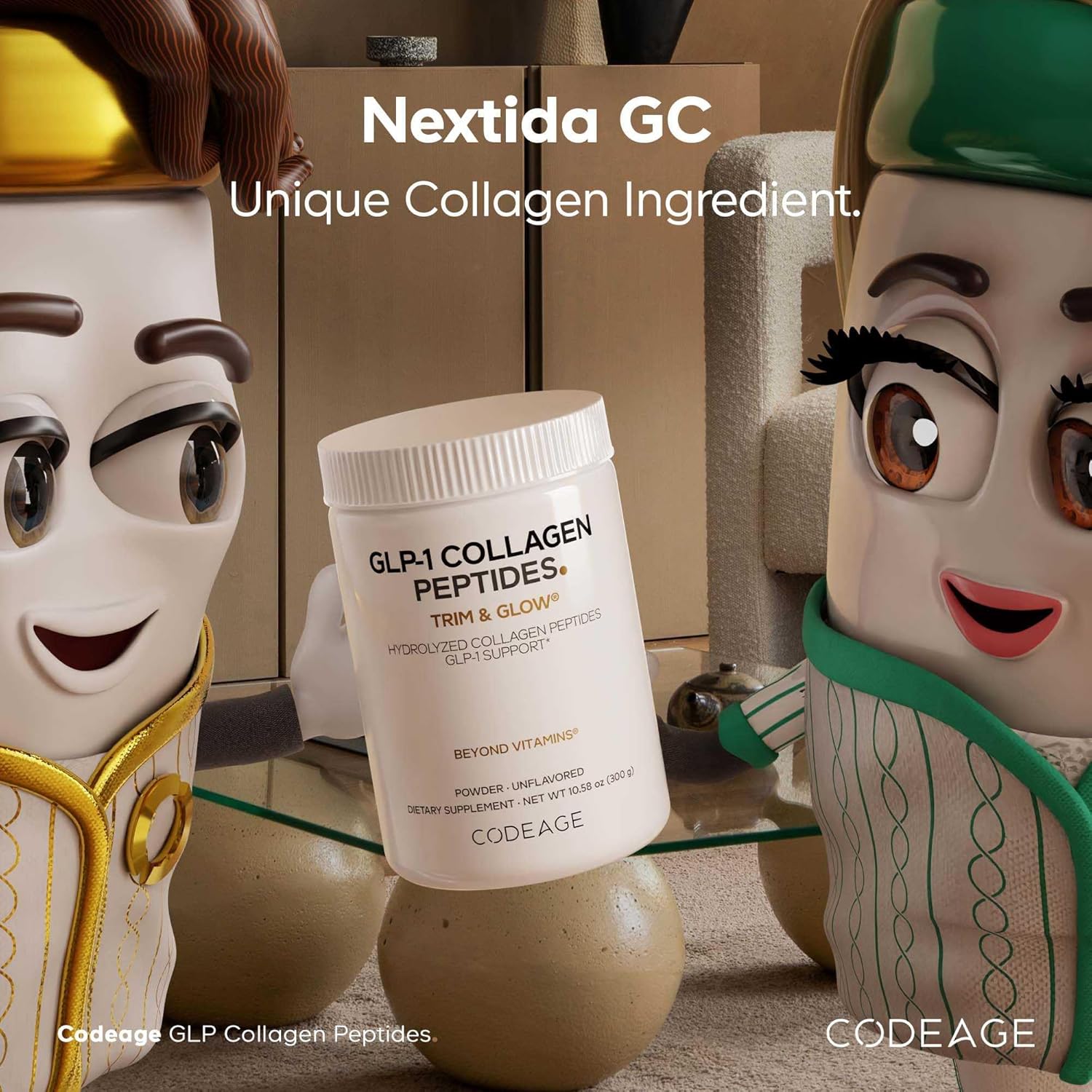 Codeage GLP-1 Collagen Powder Supplement - Nextida GC Collagen Peptides - GLP 1 Support - Hydrolyzed, Grass-Fed, Type I & III, Unflavored - Non-GMO, Gluten-Free, Dairy-Free - 10.58 Oz