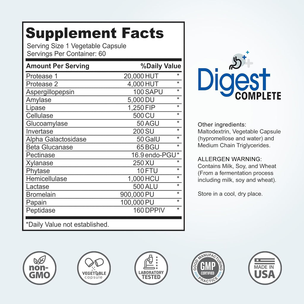 Digest Complete 2-in-1 Probiotic Digestive Enzymes, 60 Capsules