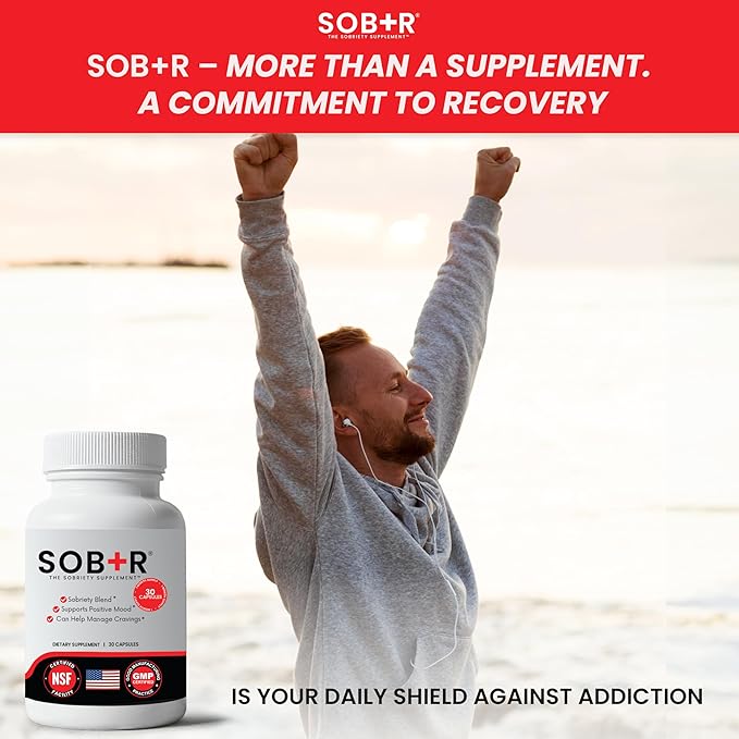 SOB+R Natural Drug Recovery Supplement | Alcohol Craving Blocker for Addiction Support | Restores Nutrients, Boost Mental Clarity | Vegetarian Capsules - Therapist Formulated, Made in USA | 30 Count