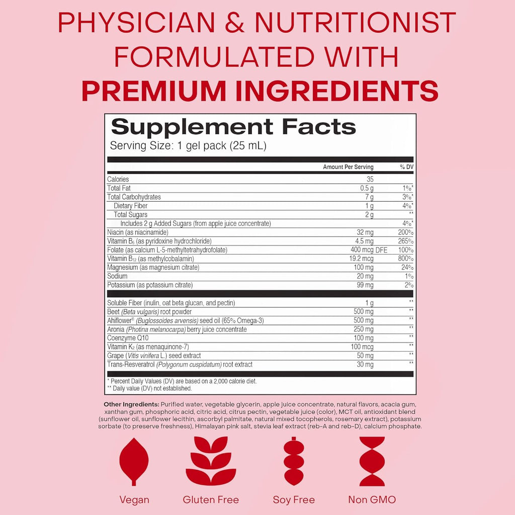 Healthycell Heart & Vascular Health Daily Liquid Supplement - Blood Pressure & Cholesterol Support with Beet Root Powder, Resveratrol, CoQ10, Omega-3 & Vitamin K - 30 Gel Packs