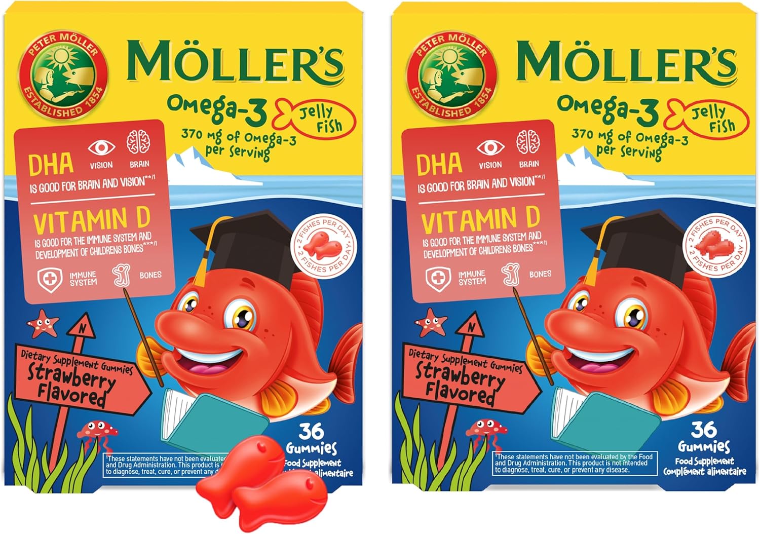 Moller’s ® | Omega 3 Capsules for Children | Natural Fish Oil Omega 3 Fish Oil for Kids | with DHA and EPA, No Gluten, Lactose or Added Sugar & Easy to Chew | Strawberry Flavor | 72 Capsules