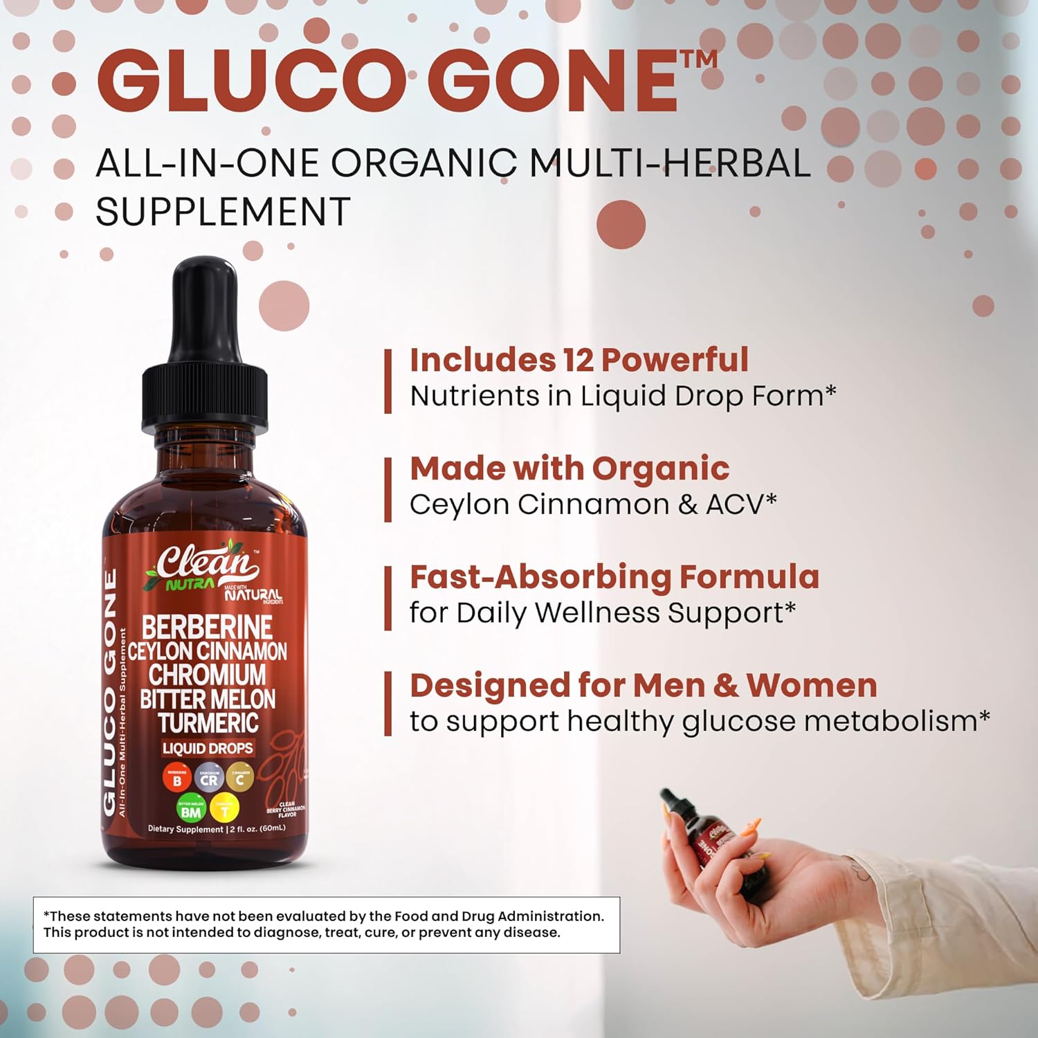 Clean Nutra Berberine with Ceylon Cinnamon Supplement Liquid Drops + Bitter Melon Extract, Glucomannan, Gymnema, Chromium, Turmeric, Organic Panax Ginseng, Moringa GLP-1 Support