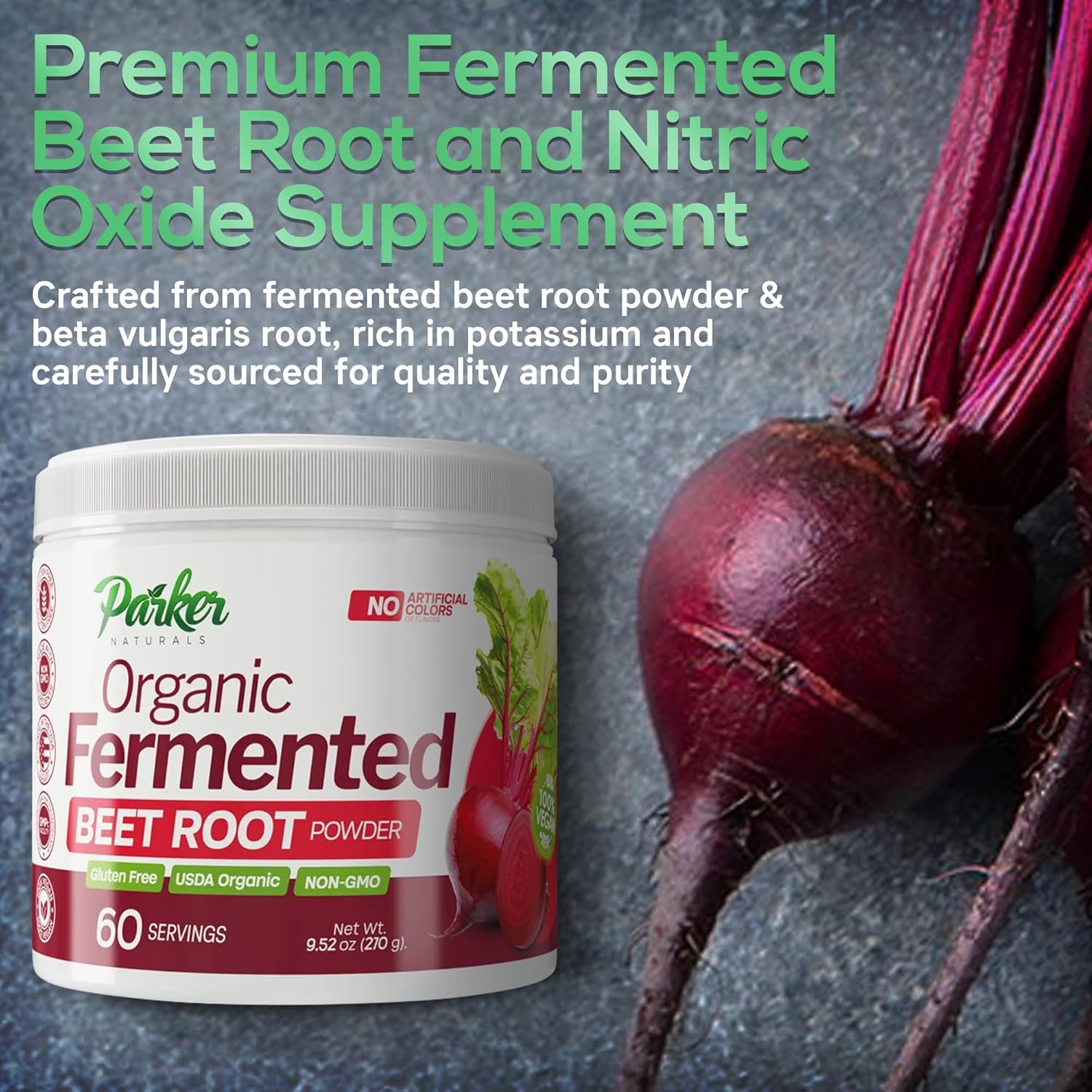 Organic Fermented Beet Root Powder, 9.52 oz Beet Powder Supports Healthy Immune System, Gluten Free, Non-GMO, & Vegan Beets Supplements, 60 Servings