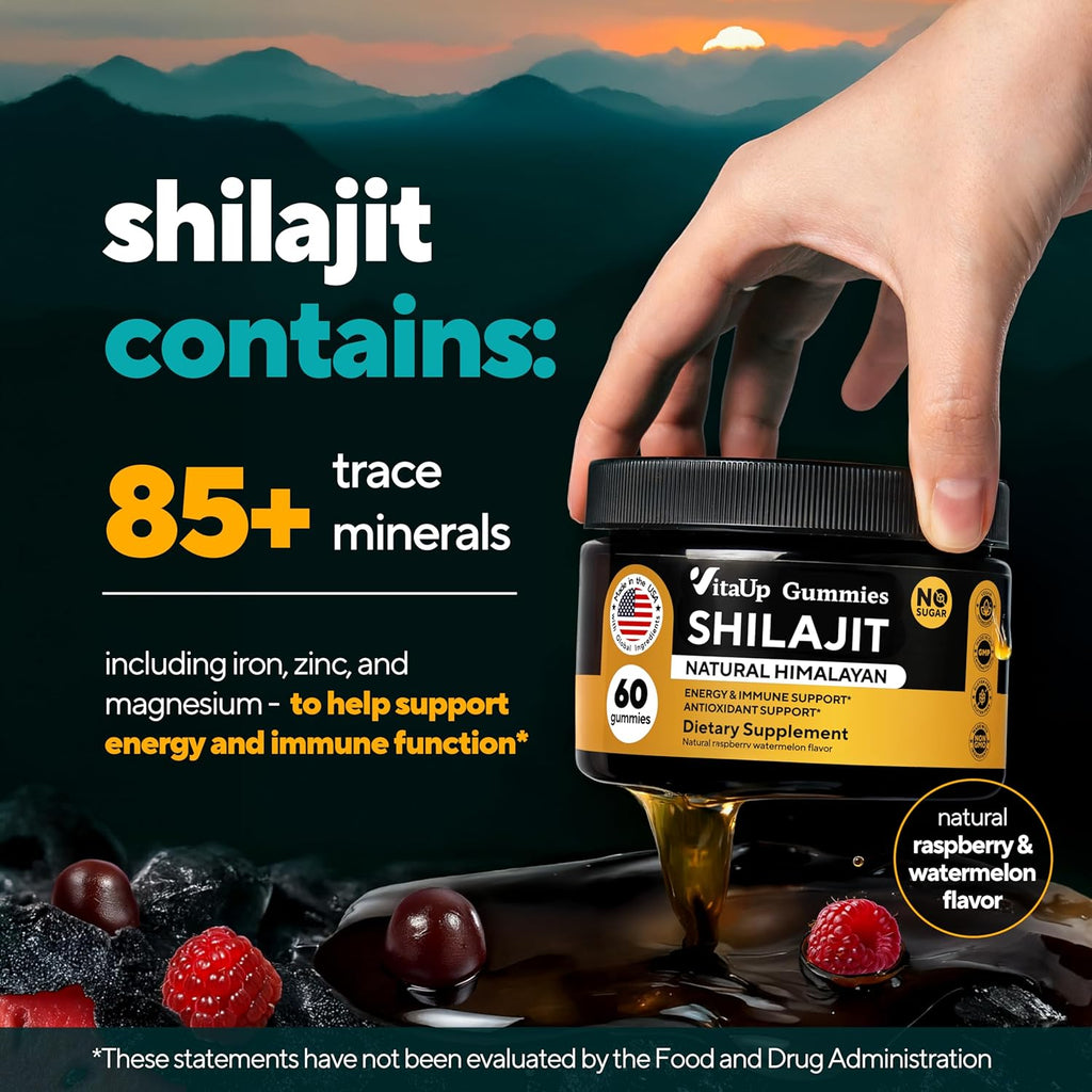 Himalayan Shilajit Gummies for Men & Women - Pure Shilajit for Men Gummies - Sugar Free Gummy Supplements with Fulvic Acid - Healthy Aging, Immune & Energy Support - 60 Count