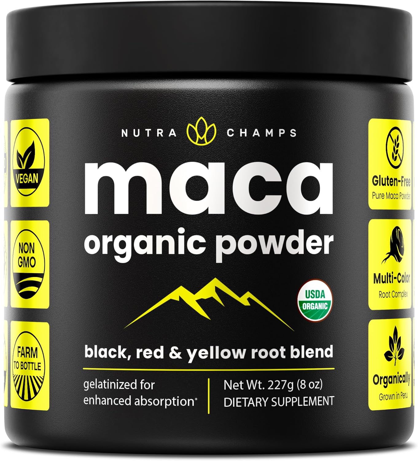 Organic Maca Powder - Peruvian Grown Maca Blend with Yellow, Black & Red Roots - Gelatinized for Superior Bioavailability - Natural, Vegan & Non-GMO, 8oz