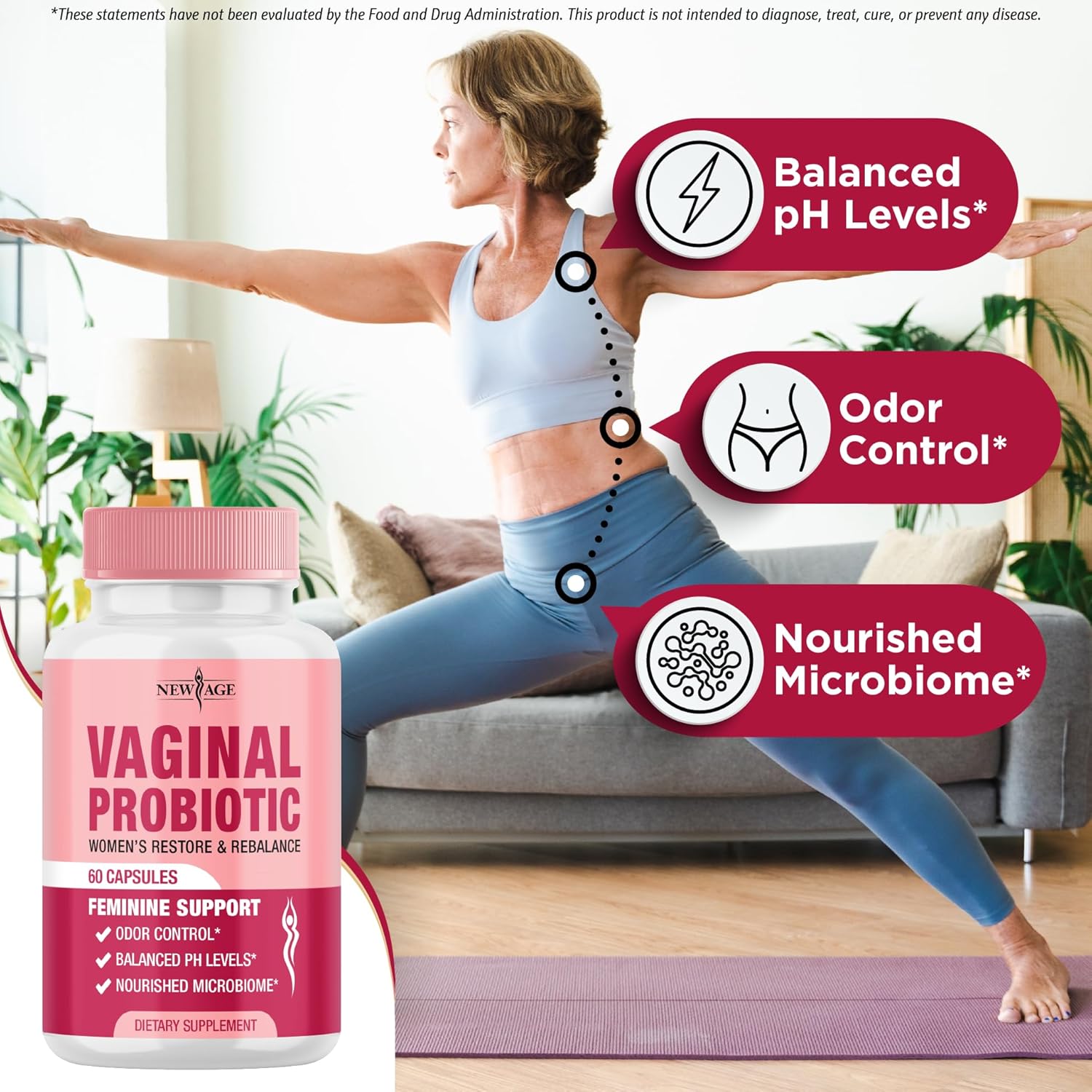 NEW AGE Vaginal Probiotics for Women with Prebiotics, Cranberry Extract, and a Lactobacillus Probiotic Blend, Supports Healthy pH Balance, Odor Control, Vaginal Flora - 180 Capsules