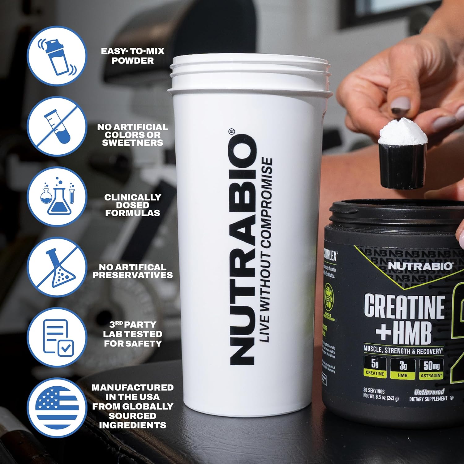 NutraBio Creatine + HMB- Creatine Monohydrate with HMB Powder for Muscle Growth, Increased Strength- 30 Servings (Blue Razz)