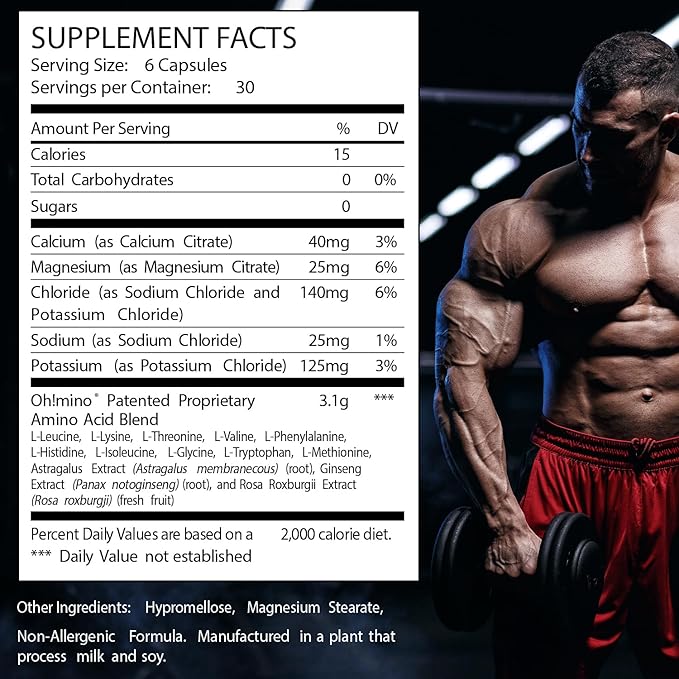 Oh!mino Essential Amino Acids Supplement, Stimulant-Free Capsules, All 9 EAAs, BCAAs, The Perfect Amino for Workouts, Amino Energy, and to Build Muscle, and Recover Faster