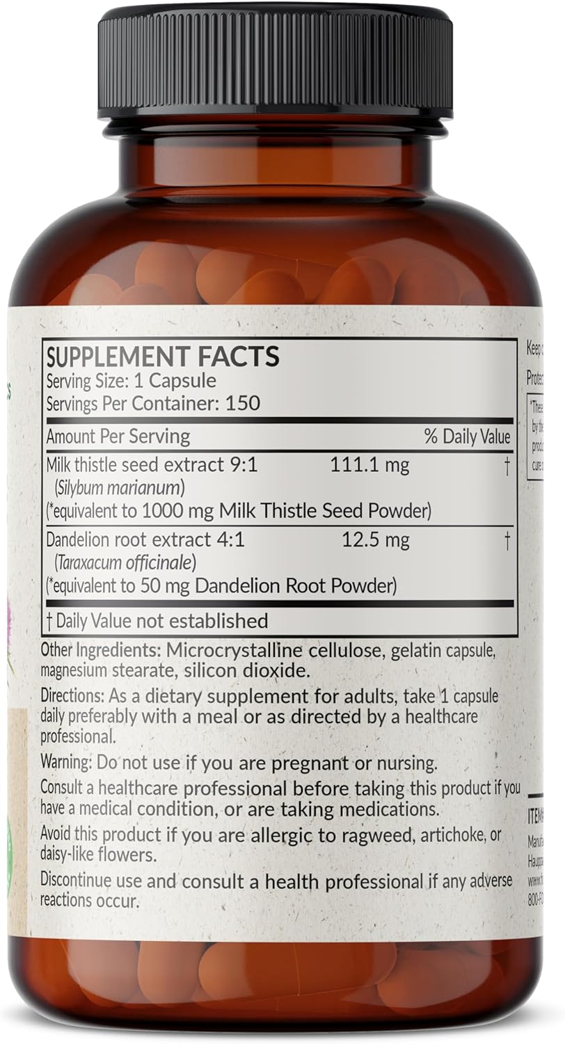 Futurebiotics Milk Thistle Silymarin Marianum & Dandelion Root Liver Health Support, Antioxidant Support, Detox, 150 Capsules