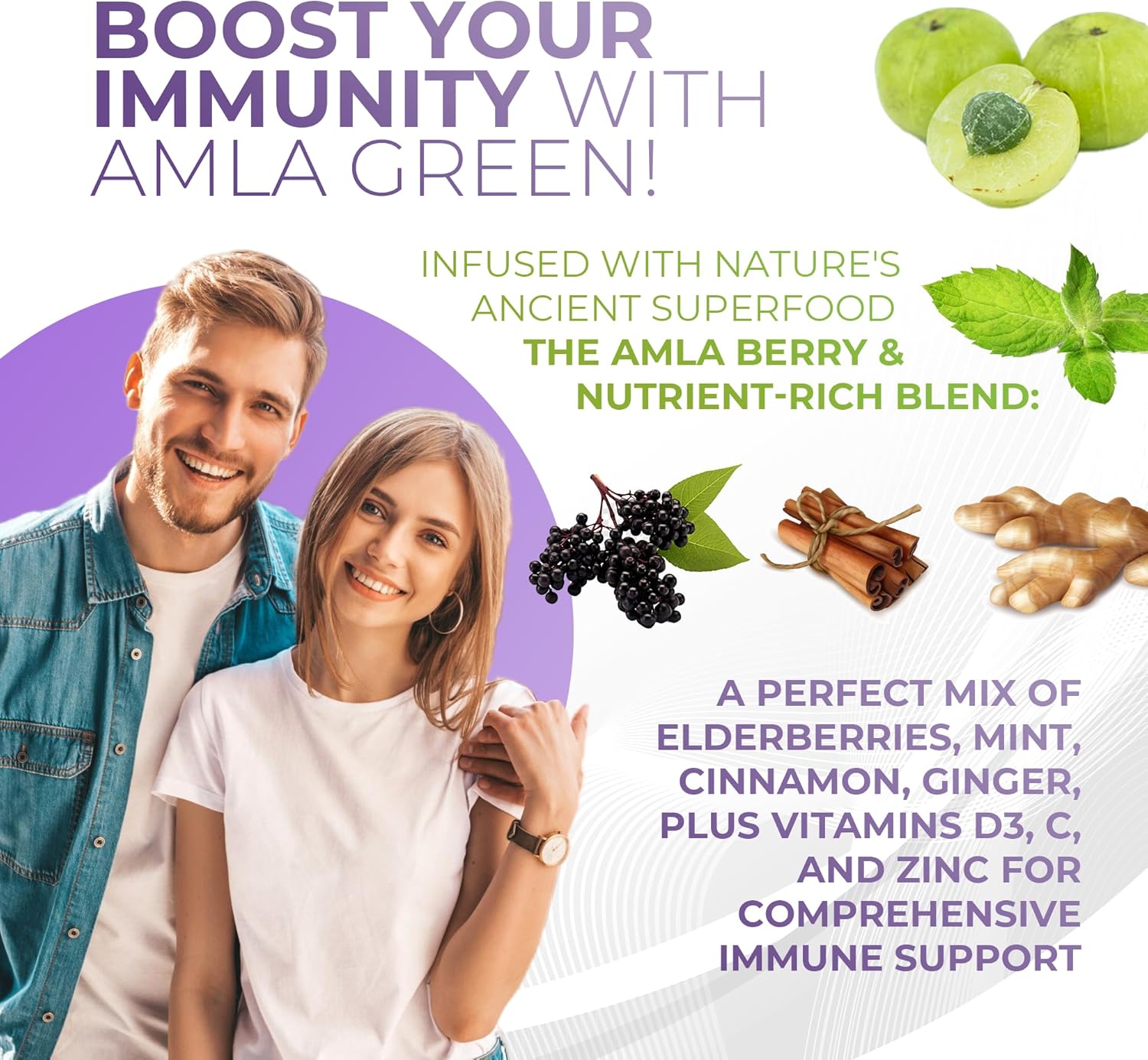 Amla Powder & Immunity Blend Superfood Supplement with Elderberry, 20x Ultra Concentrated Amla, Immune Support, Made with Ginger, Cinnamon, Peppermint, Indian Gooseberries, Immunity, 90 Servings