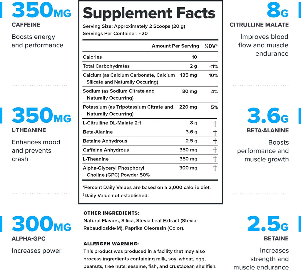 LEGION Pulse Pre Workout - All Natural Nitric Oxide Preworkout Drink to Boost Energy, Creatine Free, Naturally Sweetened, Beta Alanine, Citrulline, Alpha GPC (Peach)
