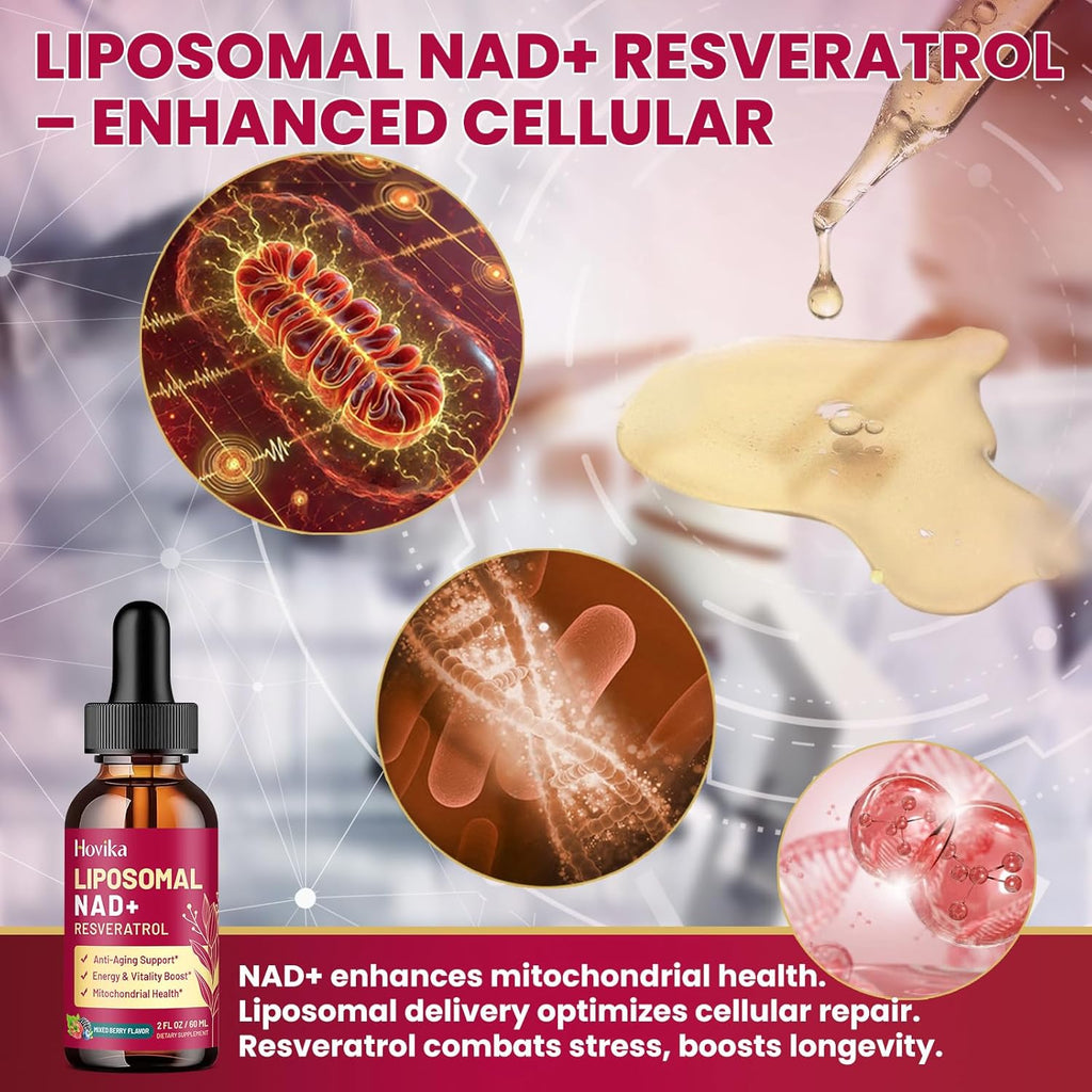Liposomal NAD Supplement - 1200mg NAD+ Liquid Drops for Women & Men with Resveratrol, Black Pepper Extract - Support Anti-Aging, Brain & Cellular Mitochondrial Health - 2 Fl Oz Mixed Berry Flavor