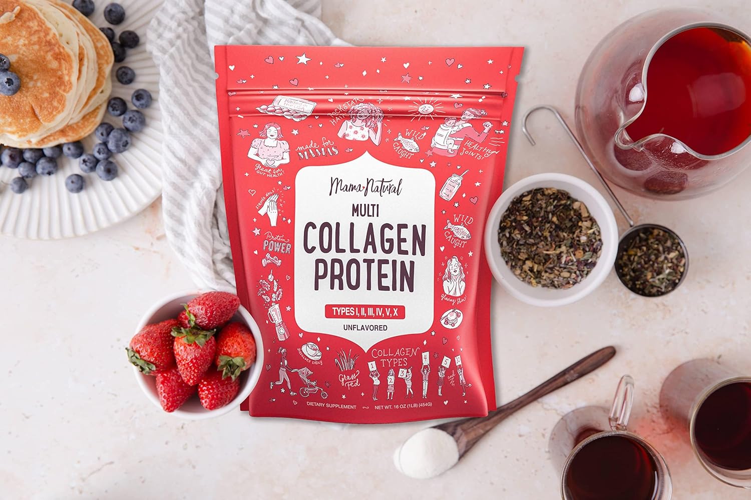 Multi Collagen Protein Powder Type I II III IV V X - Unflavored & Hydrolyzed 16Oz Pure Collagen Peptides Powder - Grass Fed Beef, Wild Fish Marine & USA Eggshell - Whole Body Collagen