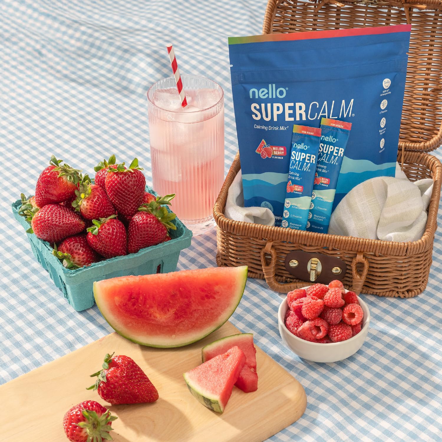 Supercalm Drink Mix - Ashwagandha KSM 66, Magnesium Glycinate & L-Theanine Supplement - Ashwagandha Root Extract - Focus and Relaxation Support (20 Travel Packets) - Melon Berry