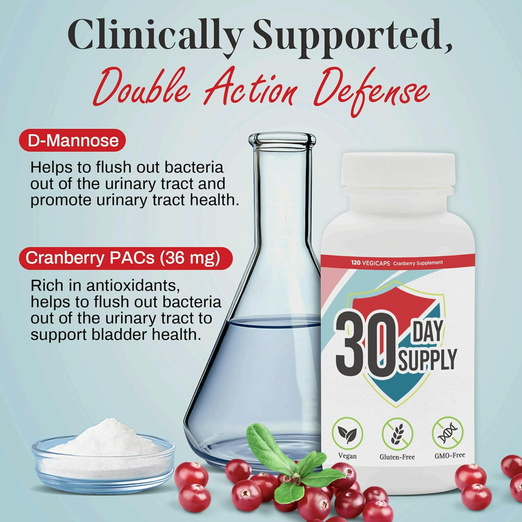 Uriexo Double Action Capsules, Cranberry Pill for Women and Men Supplement, Urinary Tract Cleanse and Protect Supports Wellness & Confidence - 30 Days Supply