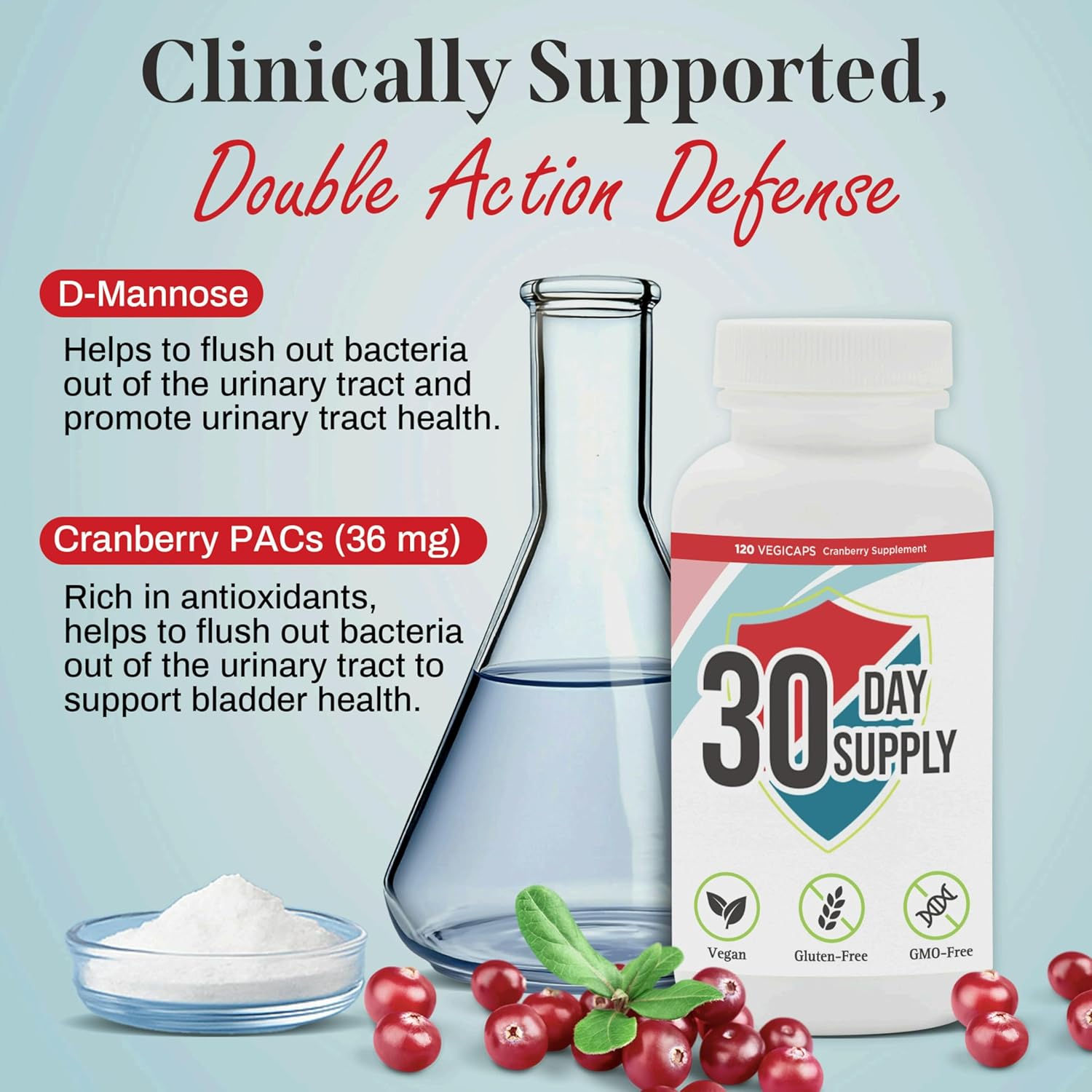 Uriexo Double Action Capsules, Cranberry Pill for Women and Men Supplement, Urinary Tract Cleanse and Protect Supports Wellness & Confidence - 30 Days Supply