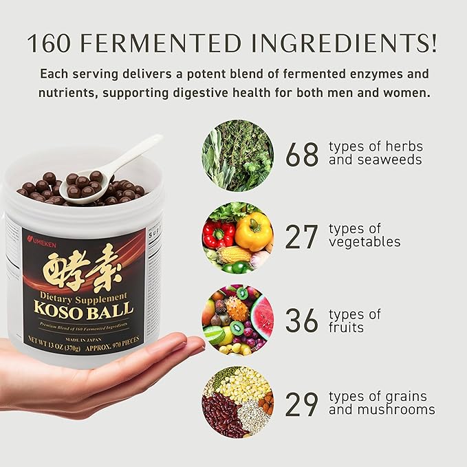 Koso Ball Infused with Pure 160 Fermented Ingredients, Supports Stomach & Intestine Health, Immune Health, Japanese Supplements for Overall Wellness & Balanced Nutrition, Large 970 Pieces, Pack of 1