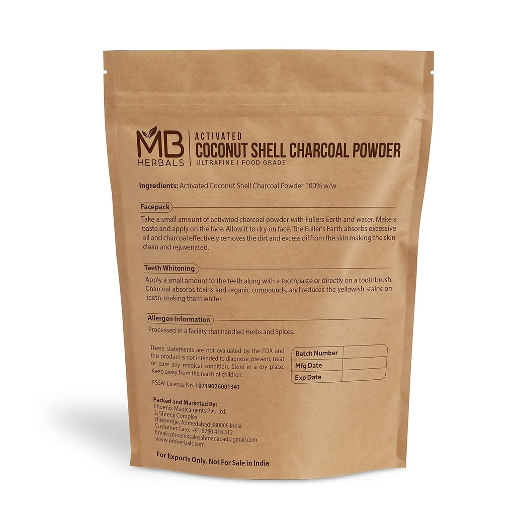 MB Herbals Activated Charcoal Powder from Coconut Shell 8 oz (227 Gram / 0.5 LB) | For EXTERNAL USE ONLY | Face Packs and Masks| Soap Making | ToothPowder