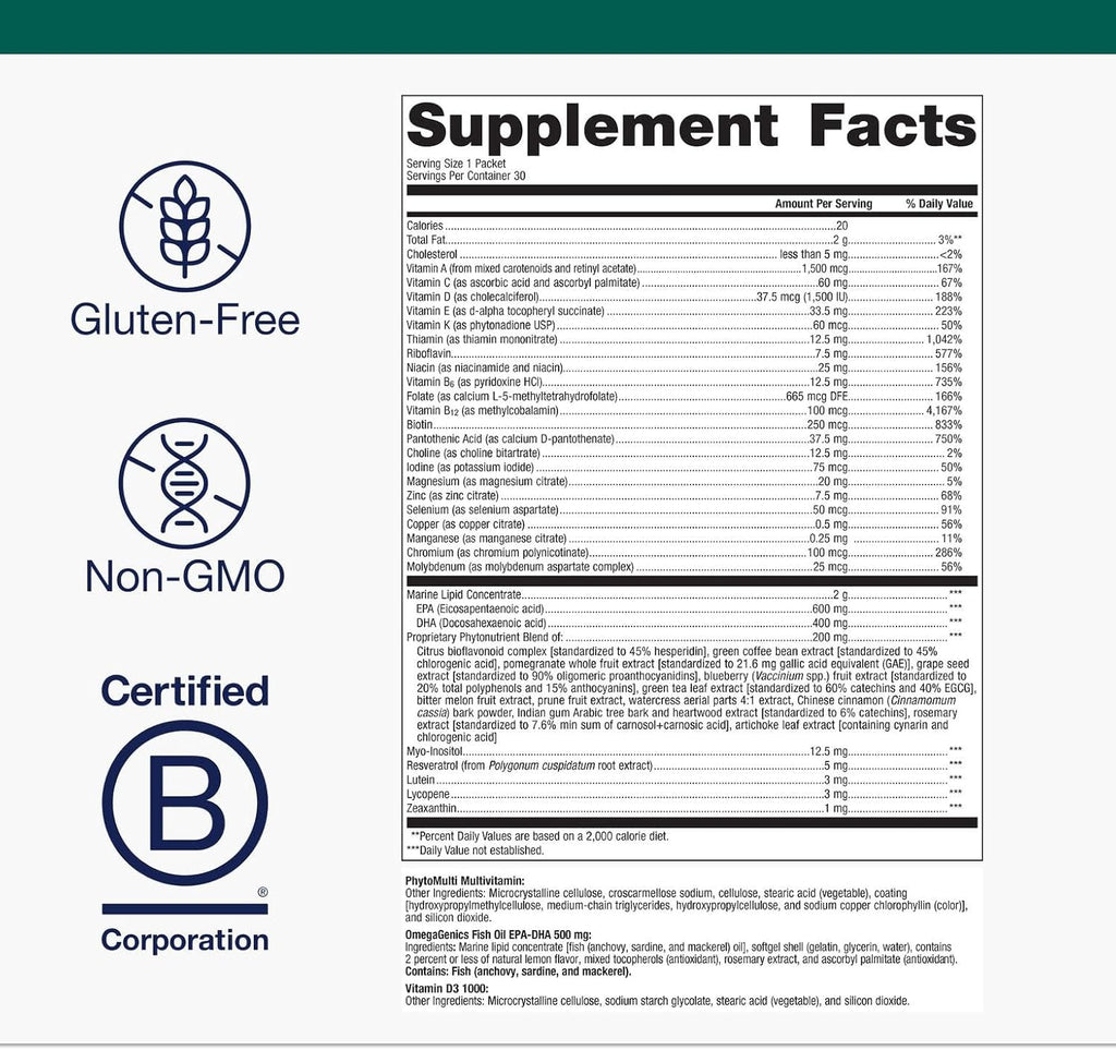 Metagenics Wellness Essentials Daily Packs - 30 Daily Multivitamin Packs - Heart Health Support* - With Vitamin A, C, D, E - Omega-3 Fatty Acids - Non-GMO & Gluten Free - 30 Packets