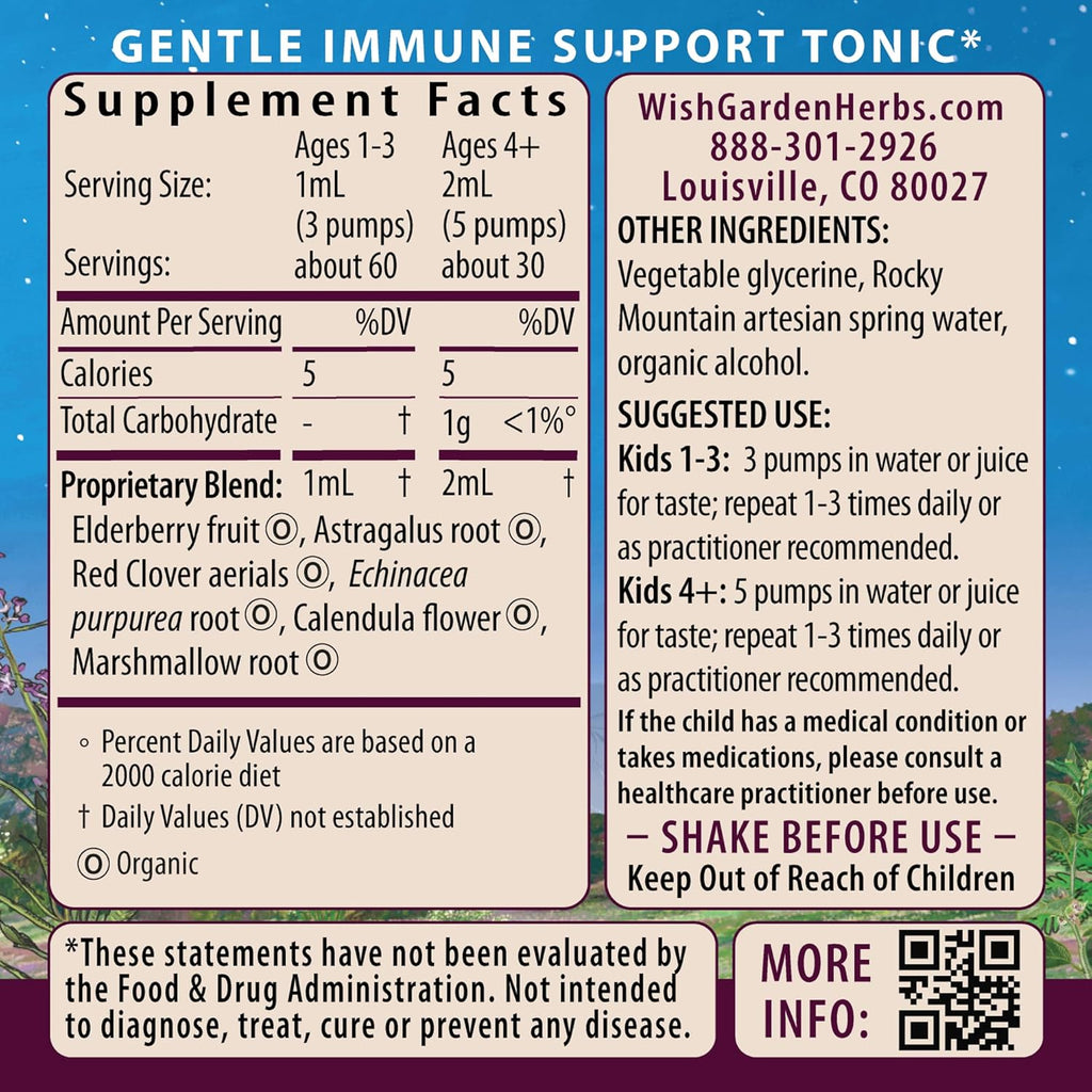 WishGarden Herbs Daily Immune for Kids - Daily Immune Support Formula for Children, Herbal Immune Defense & Immune System Booster with Black Elderberry & Echinacea, Kids Immune Support Supplement, 2oz