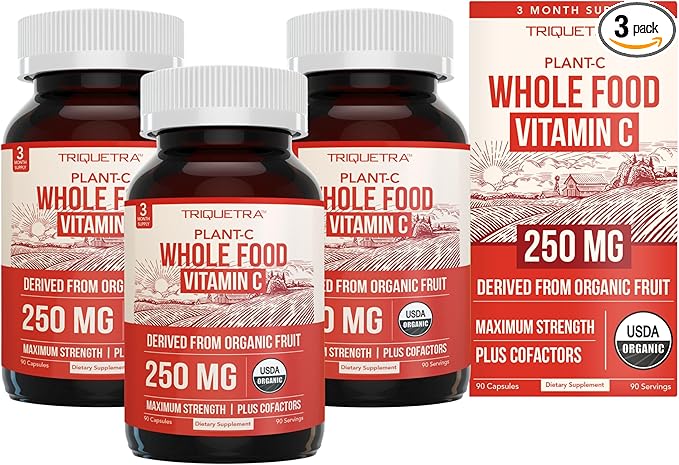 Organic Vitamin C | Whole Food Vitamin C from Fruit Plus Absorption Enhancing Cofactors - Vegan, Enhanced Bioavailability - Immune Support, Antioxidant, Total Health (90 Servings) - 3-Pack