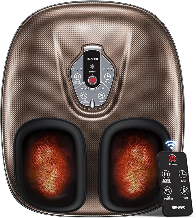 RENPHO Foot Massager Machine with Heat [2026 Upgraded], Shiatsu Foot Massager for Plantar Fasciitis, Valentines Day Gifts for Her Him, Cordless Control, Best Gifts for Women/Mom/Wife, Brown