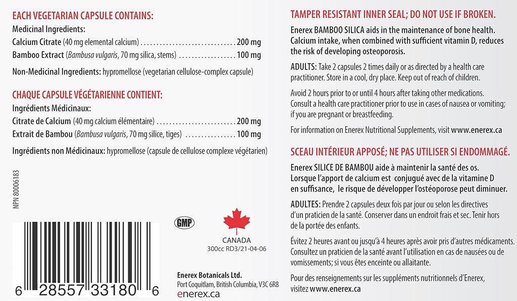 Bamboo Silica with Calcium Citrate - 180 Veggie Caps for Bone & Dental Health, Enhanced Hair, Skin & Nails Growth - Plant-Based Supplement, Bamboo Extract & Organic Silica for Wellbeing