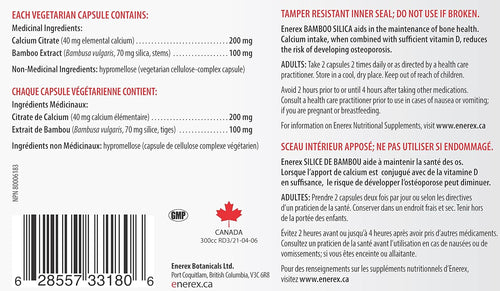 Bamboo Silica with Calcium Citrate - 180 Veggie Caps for Bone & Dental Health, Enhanced Hair, Skin & Nails Growth - Plant-Based Supplement, Bamboo Extract & Organic Silica for Wellbeing