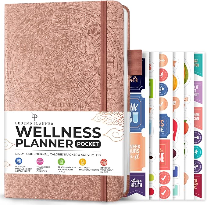 Legend Wellness Planner & Food Journal Pocket – Daily Diet & Health Journal with Weight Loss, Measurement & Exercise Trackers – Lifestyle & Nutrition Diary – Lasts 6 Months, 3.9x6.3″ – Rose Gold