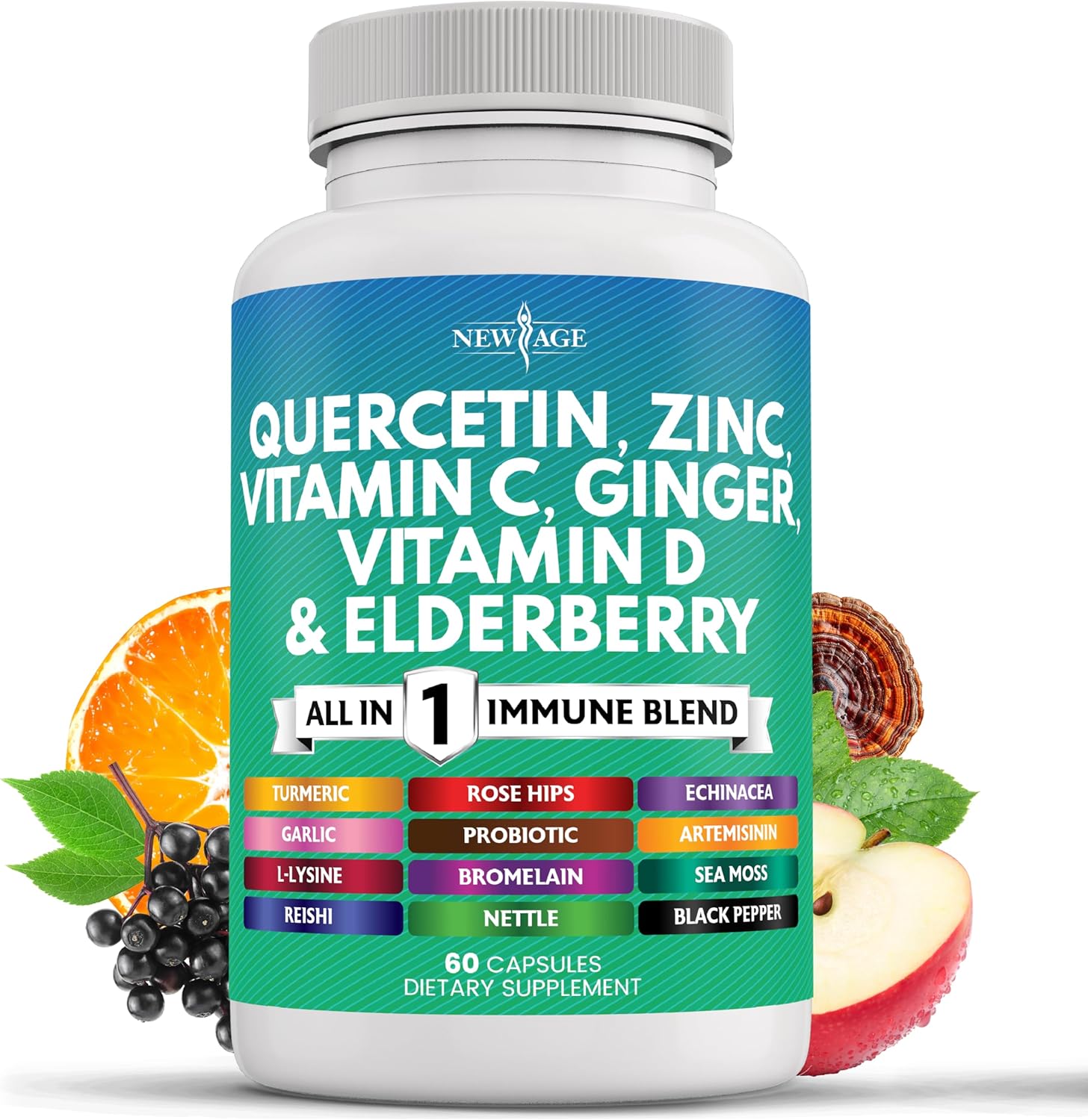 Quercetin Zinc Vitamin C Vitamin D Bromelain Elderberry - Nettle Supplement with Artemisinin, Sea Moss, Echinacea - 60 Count