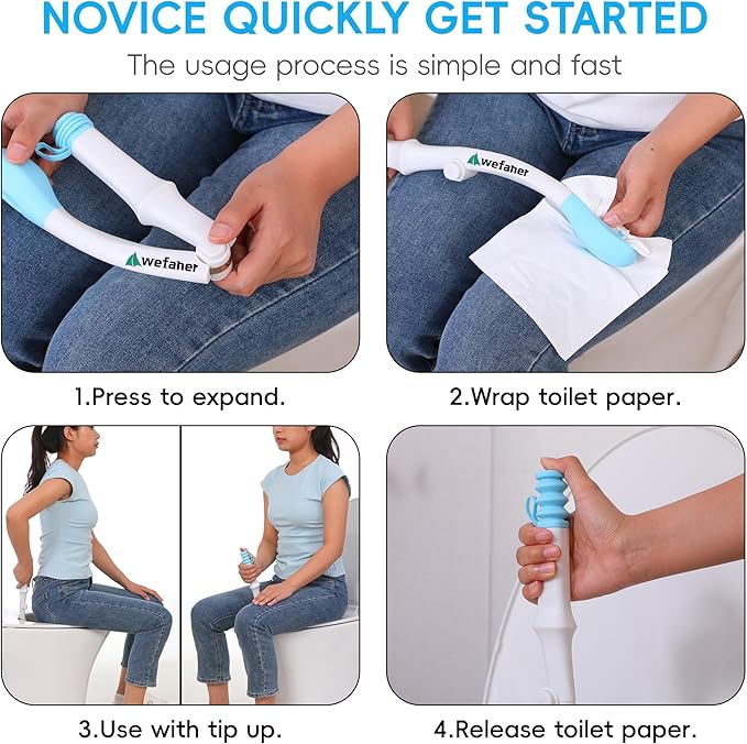 Foldable Toilet Aid, 15.6“ Long Comfort Wipe Wand Bottom Buddy Toilet Self Tissue Aids for Toileting, Self Help Wipe Butt for Overweight Limited Mobility,Elderly, Pregnancy