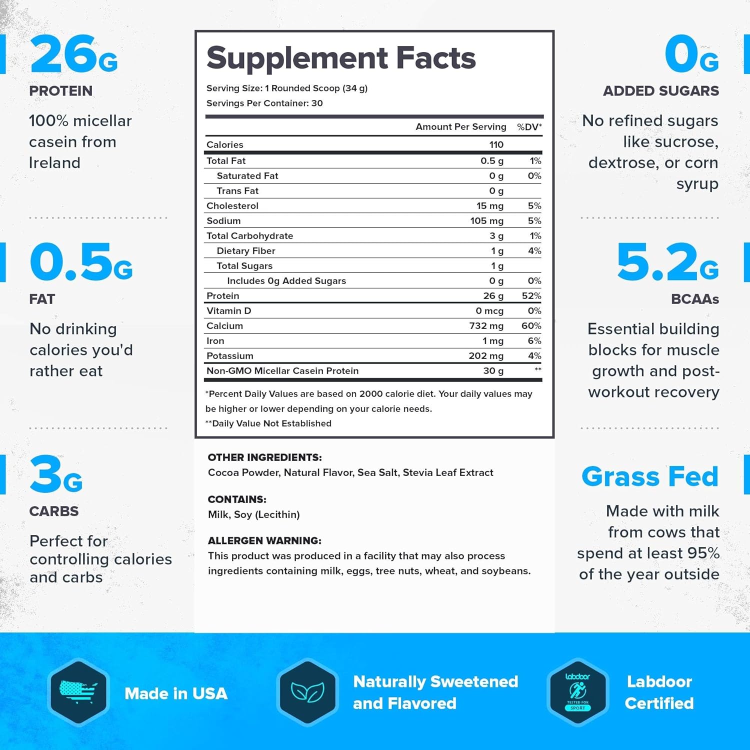 LEGION Casein Protein Powder (Dutch Chocolate) - Slow-Release Micellar Casein Protein Powder - Non-GMO, Gluten-Free & Naturally Sweetened Powder from Grass-Fed Cows (25 Servings)