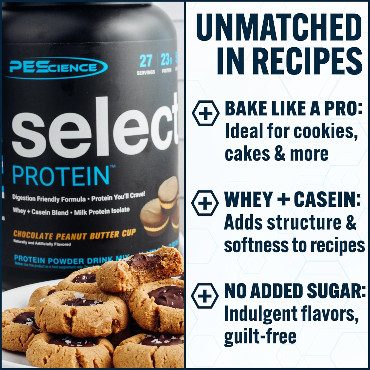 PEScience Select Protein Powder, Whey and Casein Blend, Clean Protein Powder for Women and Men, Low Calorie, Low Carb, Keto Friendly, Gluten Free, Peanut Butter Cookie, 5 Servings