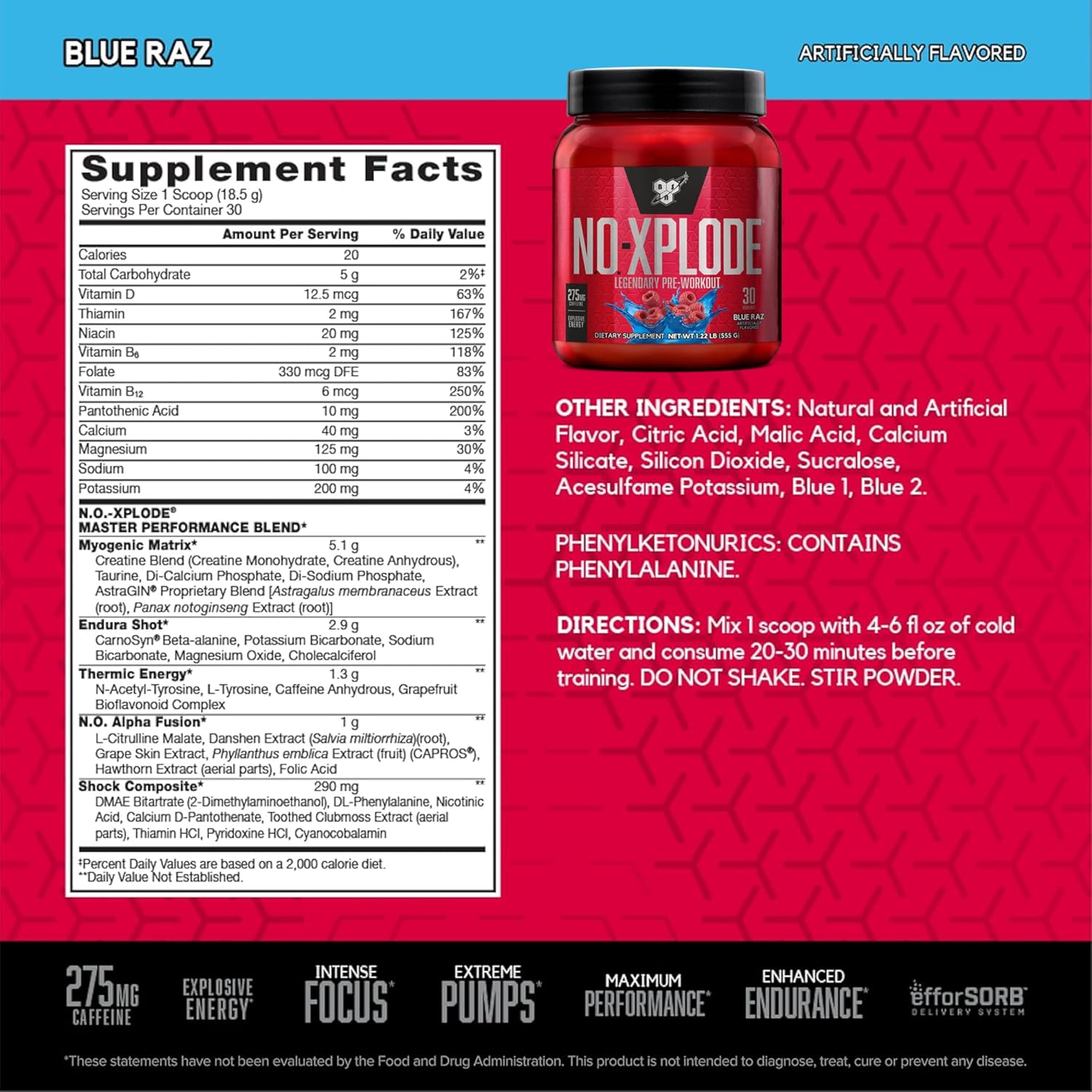 BSN Workout Bundle of NO XPLODE Pre Workout Powder Blue Raz, 30 Servings AMINO X Muscle Recovery Intra Workout Support, Caffeine Free Blue Raz, 30 Servings
