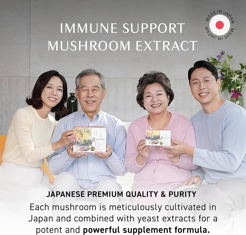 Umeken Beta Glucan, Immune Boost, Mushroom Extract, Dietary Supplement, Blend of 9 Premium Mushroom Extract Packets, Easy to Take Beta Glucan Supplements, 6 Month Supply, 90 Count Box, Pack of 2