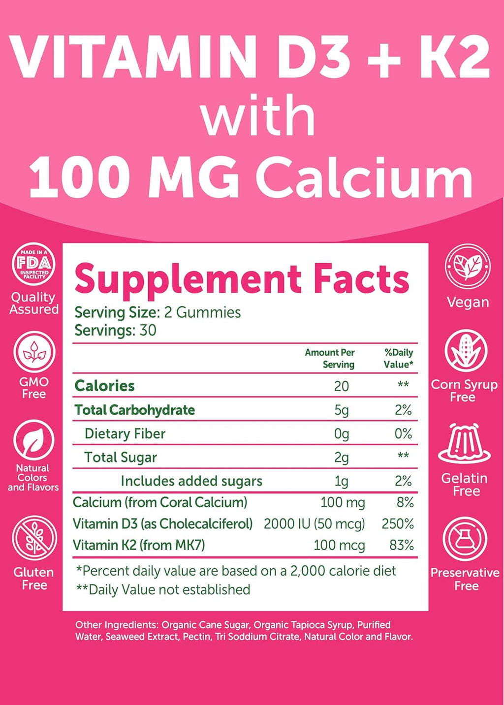 Lunakai USA Made Vitamin D3 K2 Gummies with Calcium for Women, Men & Kids - 3-in-1 Supplement for Wellness and Immune Support, Vegan 60ct