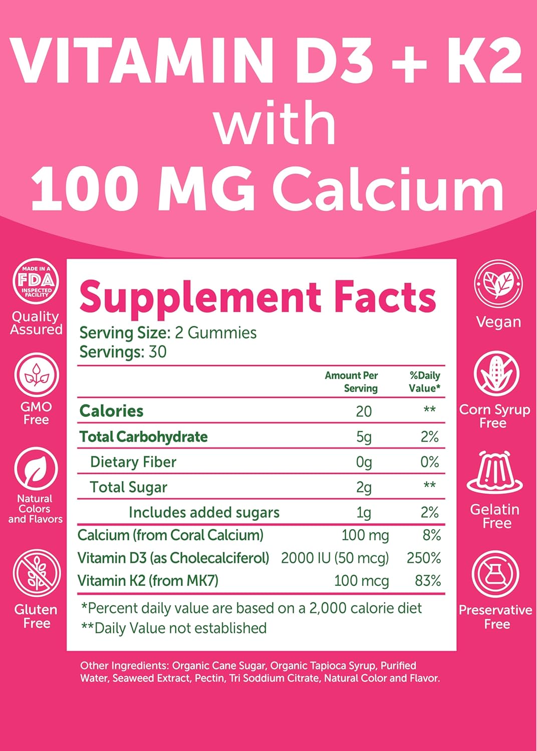 Lunakai USA Made Vitamin D3 K2 Gummies with Calcium for Women, Men & Kids - 3-in-1 Supplement for Wellness and Immune Support, Vegan 60ct