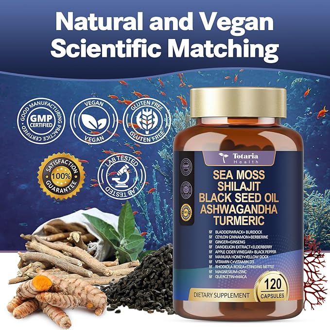 25-in-1 Sea Moss Capsules, 120 Capsules per Bottle, 2 Bottles