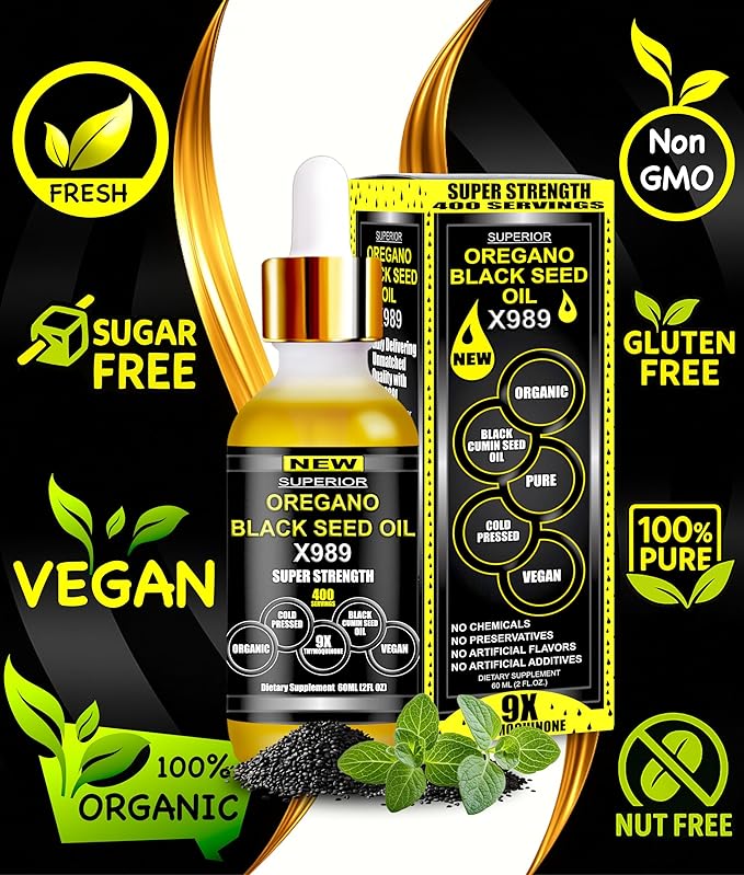 Oil Of Oregano With Black Seed Oil - 400 Servings, 2 in 1 Wild Oregano Oil with Black Seed Oil Drops, Organic Supplement, Alternative to Oregano and Black Seed oil Gel Capsules, Non-GMO, Vegan