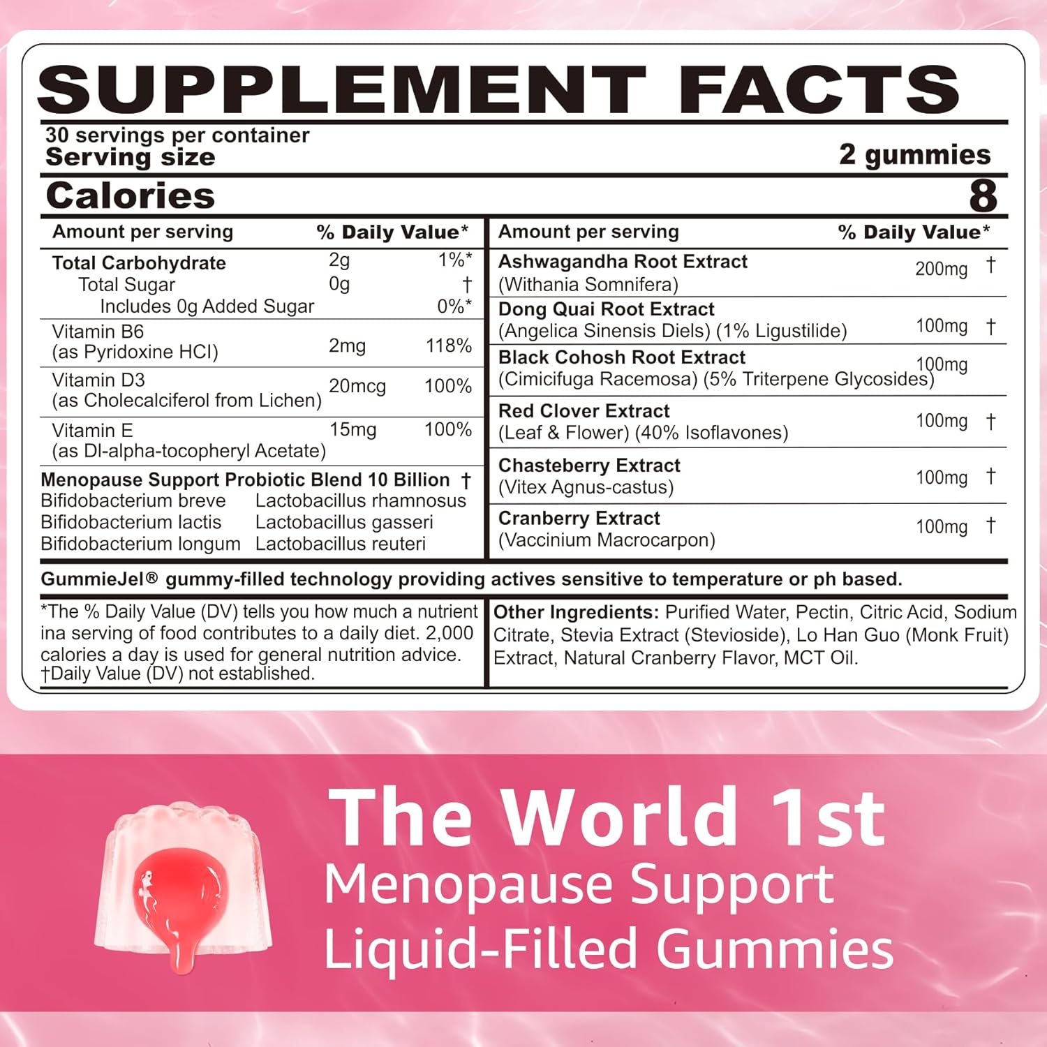 Sugar Free Menopause Supplement Gummies for Women, Menopause Probiotics (10 Billion CFU) Filled Gummy with Ashwagandha, Dong Quai & Black Cohosh for Hot Flashes, Night Sweats, Mood Swings, Gut Health